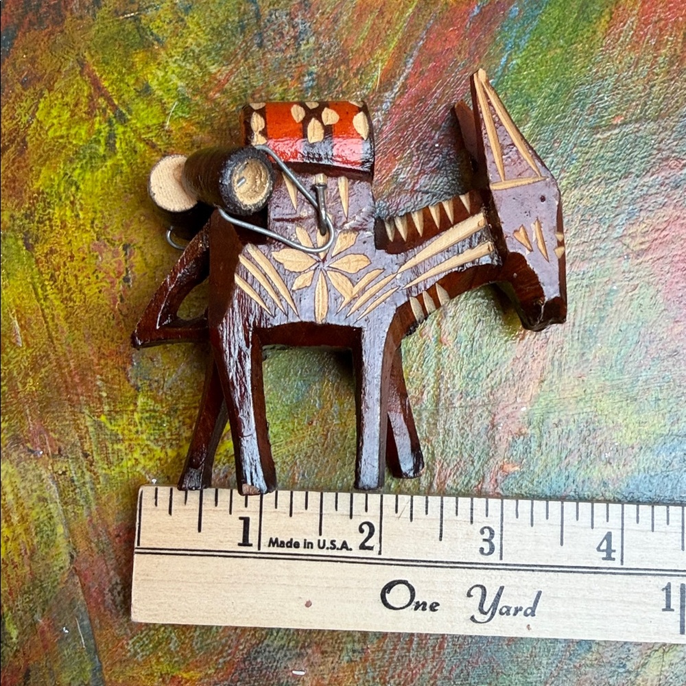 Handcrafted Wooden Donkey with Barrels Fork Art Figurine Vintage Decor Small - Picture 4 of 10